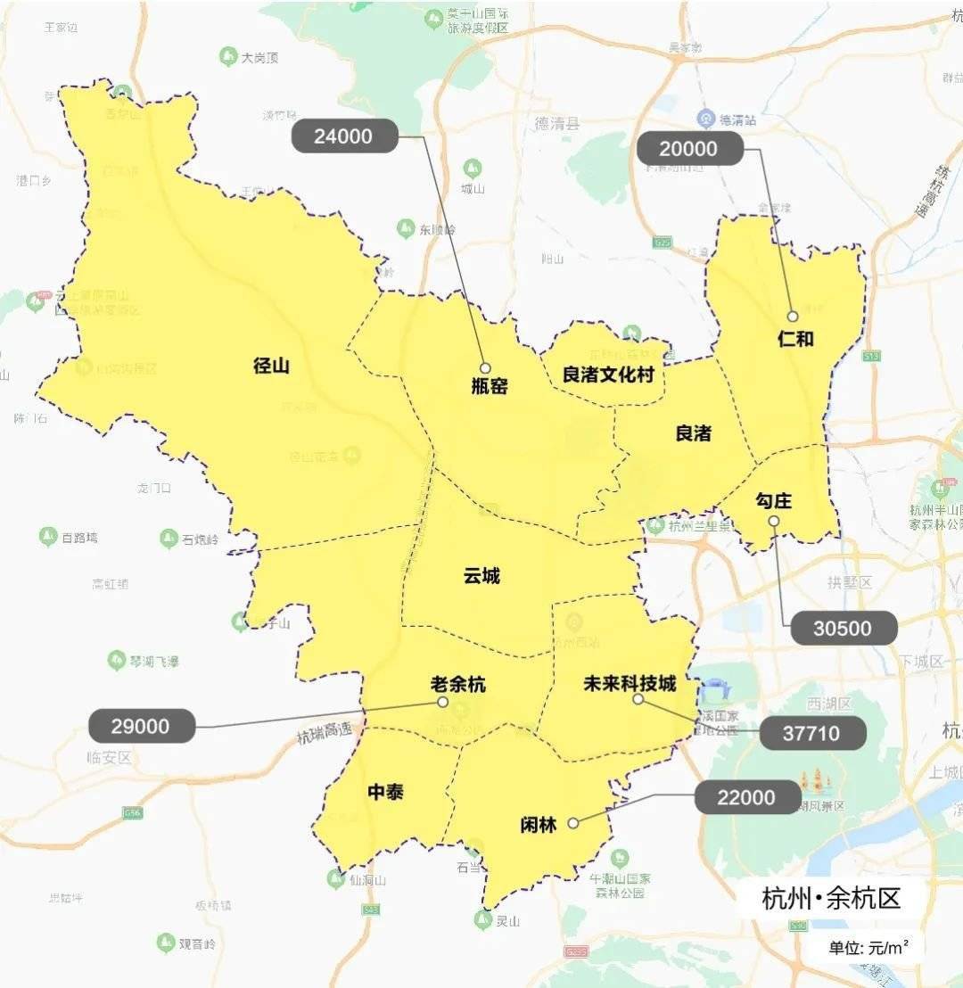 杭州市行政区划调整后各区板块最新限价地图2021年