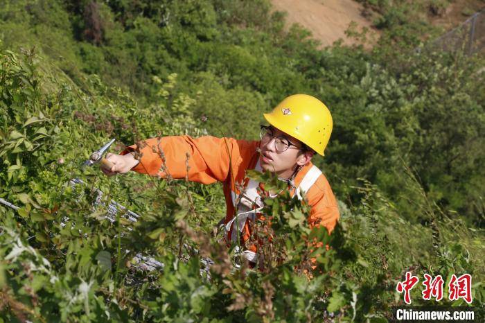 九江桥工段桥隧工正在九景衢铁路王刚村隧道上方进行搜山扫石作业.