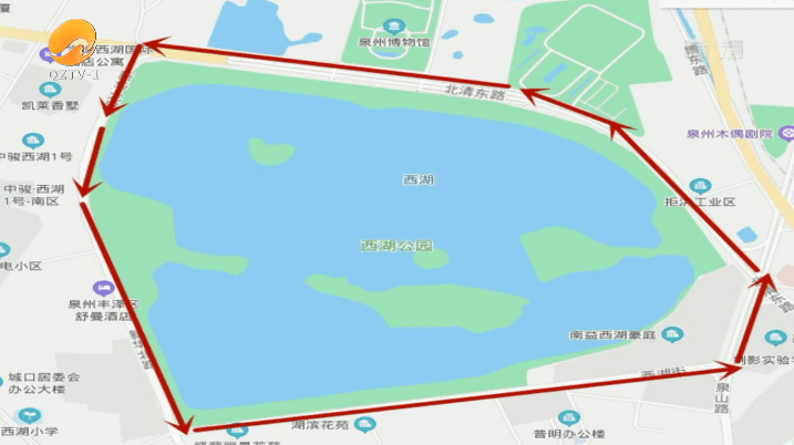 公交始末站出发,沿新华北路-西湖路-泉山路-北清东路-西湖公园免费