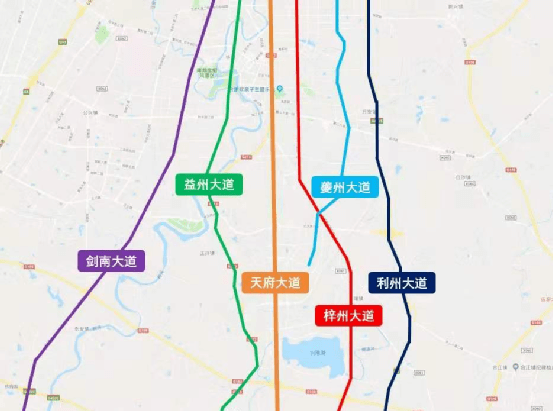 目前已经有6条线路通车,剑南大道,益州大道,梓州大道等连接南北的大