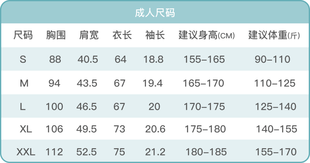 儿童尺码如下. ▼