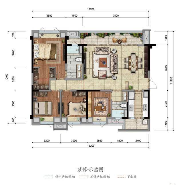 建面约149㎡舒朗四房户型图(融创·九樾府供图)餐客一体设计约7米轩阔