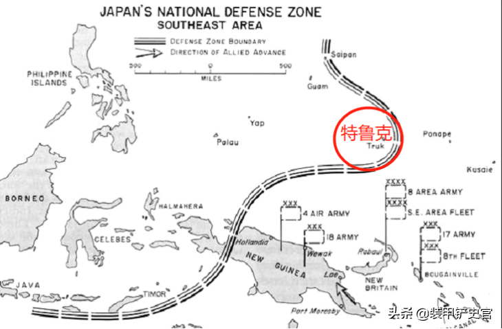 在日本海军的坚持下,"绝对国防圈"包括了重要的海空基地特鲁克,因此