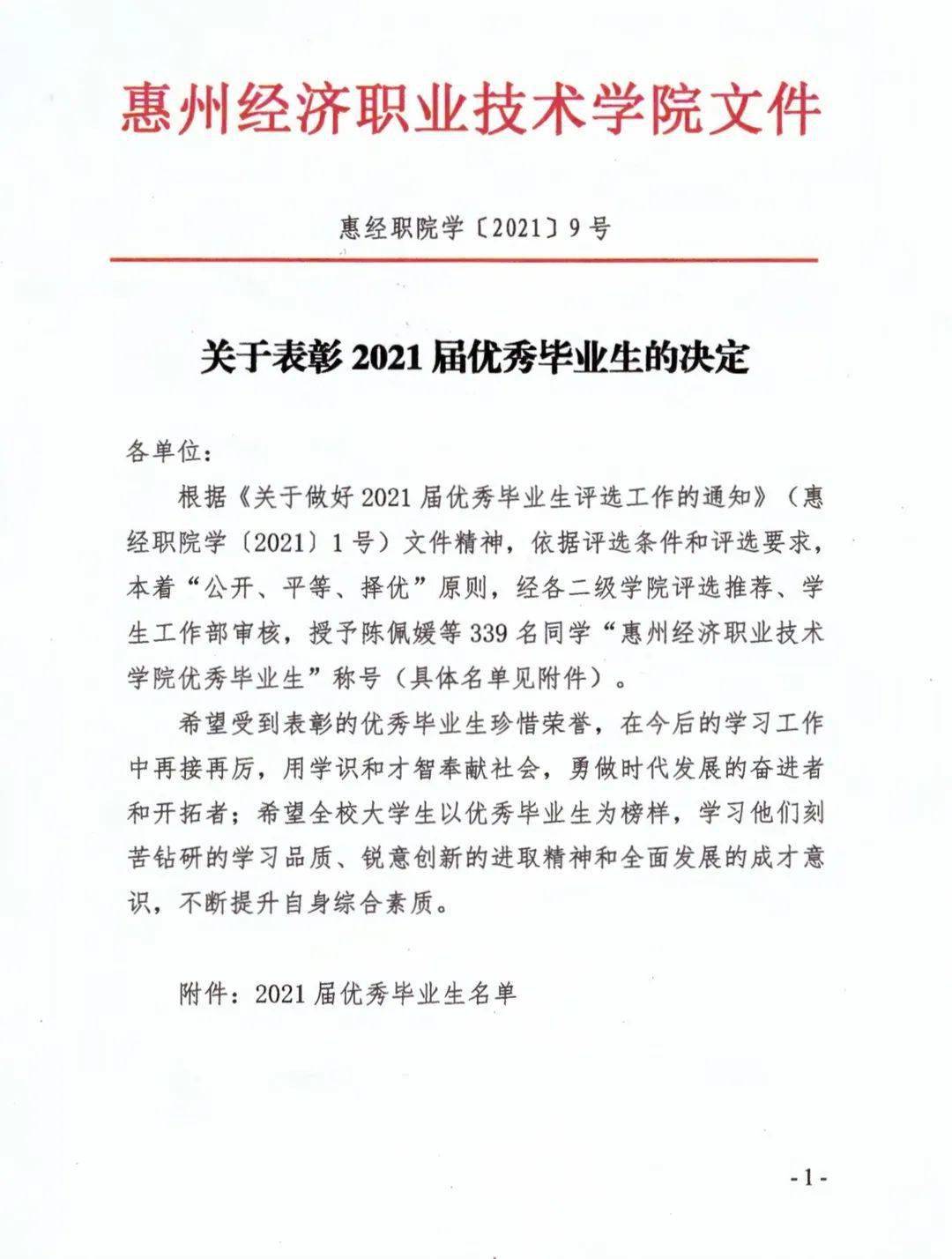 关于表彰2021届优秀毕业生的决定