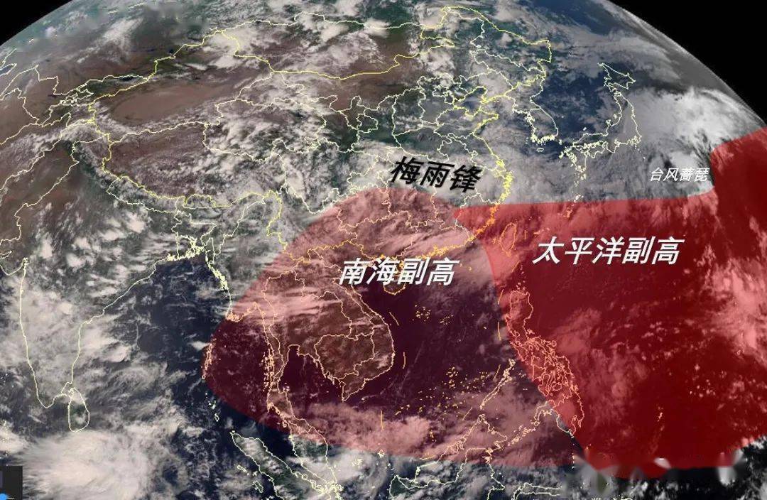 6月27日我国风云4号卫星云图及梅雨锋,副高位置,中气爱标注