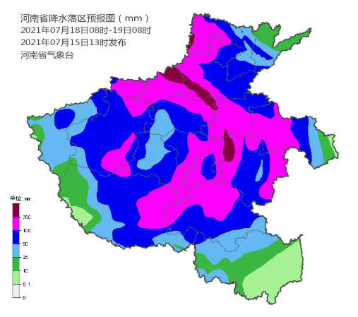 2021年7月18日08时-19日08时河南降水量预报