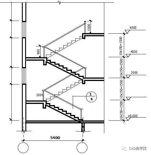楼梯栏杆,扶手,踏步面层和楼梯节点的构造,在楼梯平面和剖面图中仍然