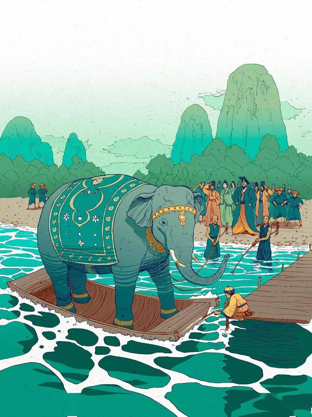 小学课本上的《曹冲称象》被改成插画,竟然美呆了!