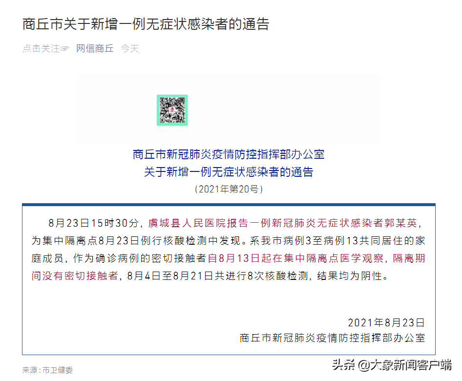 2021-08-23 21:57· 商丘市新冠肺炎疫情防控指挥部办公室 关于新增