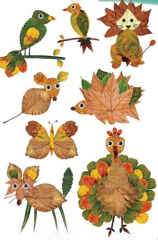 幼儿园秋天主题环创树叶粘贴画鸟类 动物类 人物类.