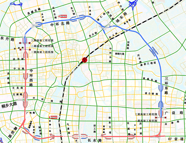 市区快速路环线三期一阶段工程是城市北部规划各区域组团间中长距离
