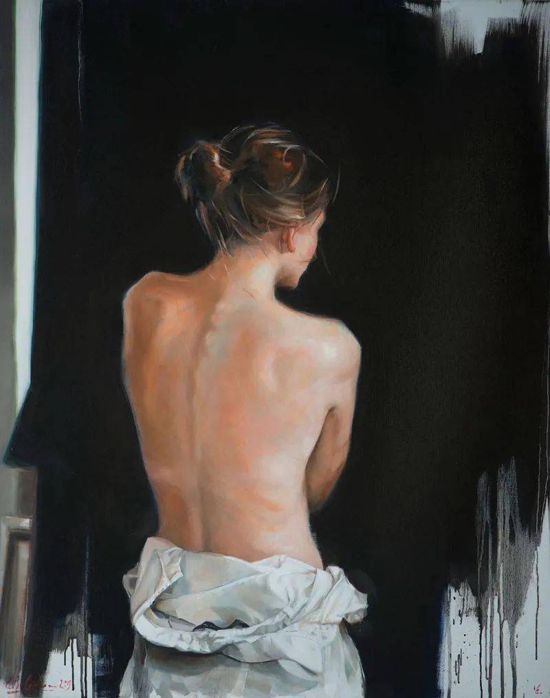 德国画家爱德华·高登油画作品中女人的背影,太美了!
