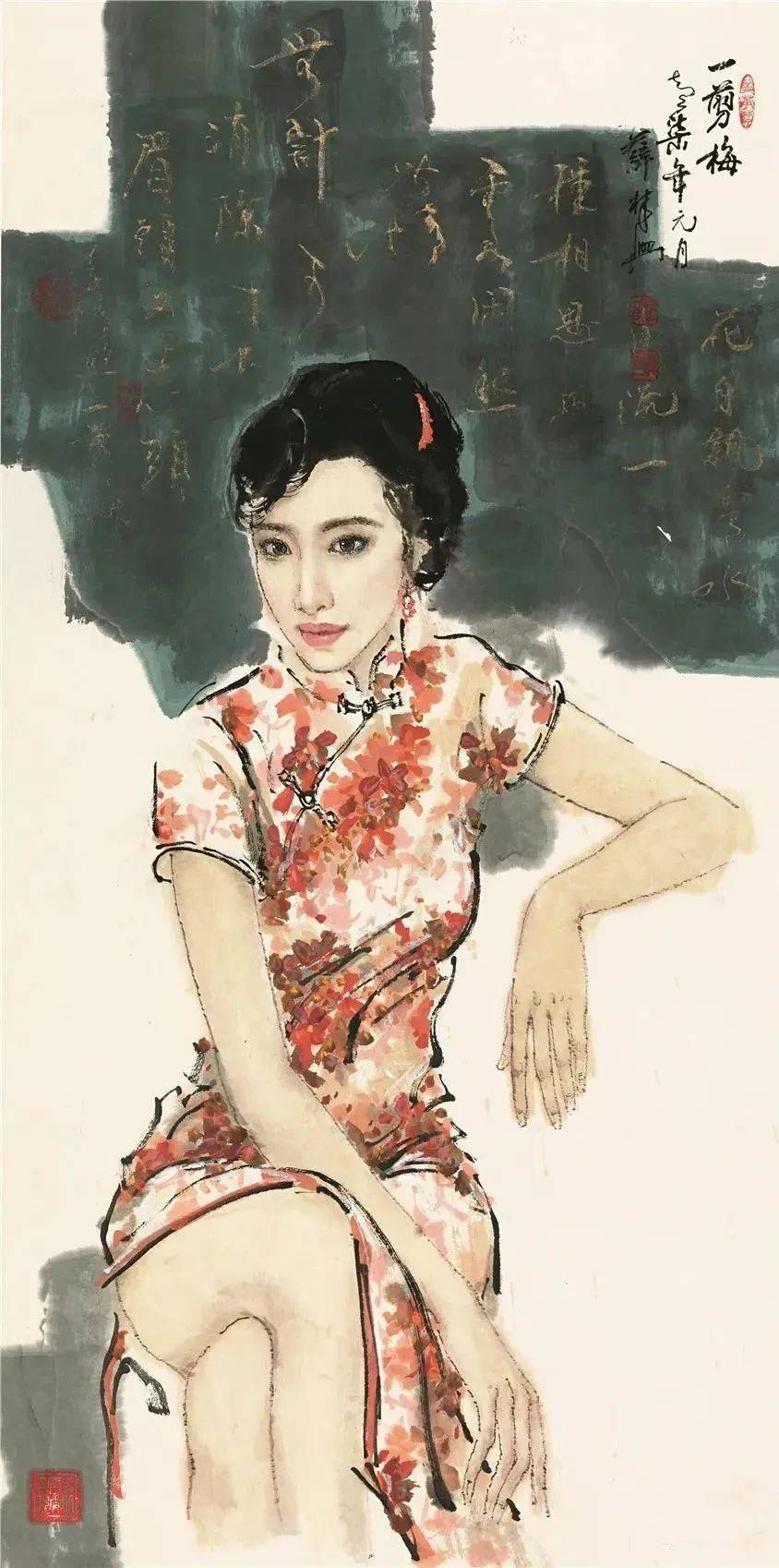 他的水墨美女,神态典雅,形象优美,人见人爱!