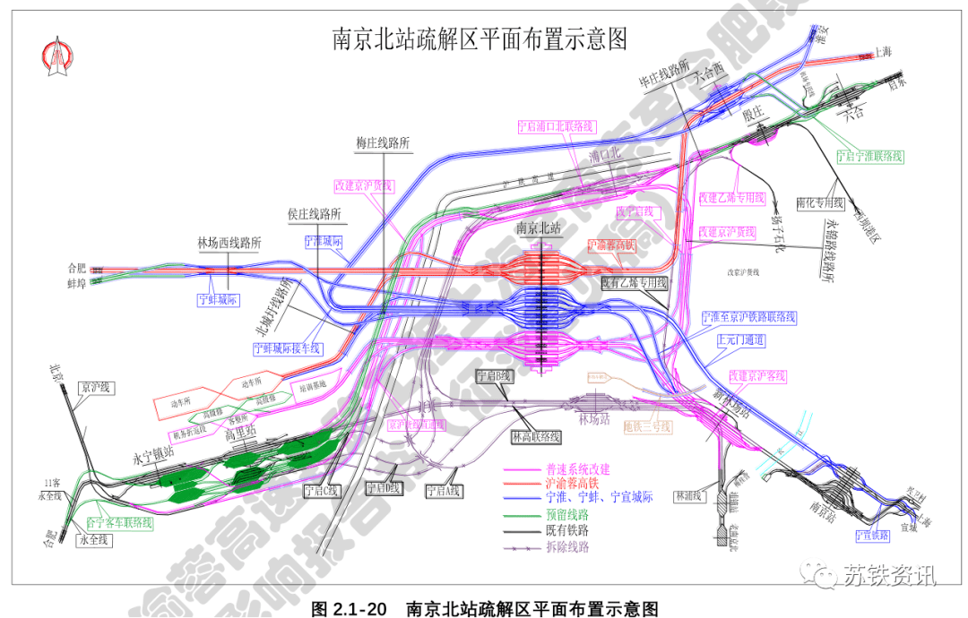 新建南京北站为高架站,按三场分场布置,自北向南依次为沪渝蓉高铁车