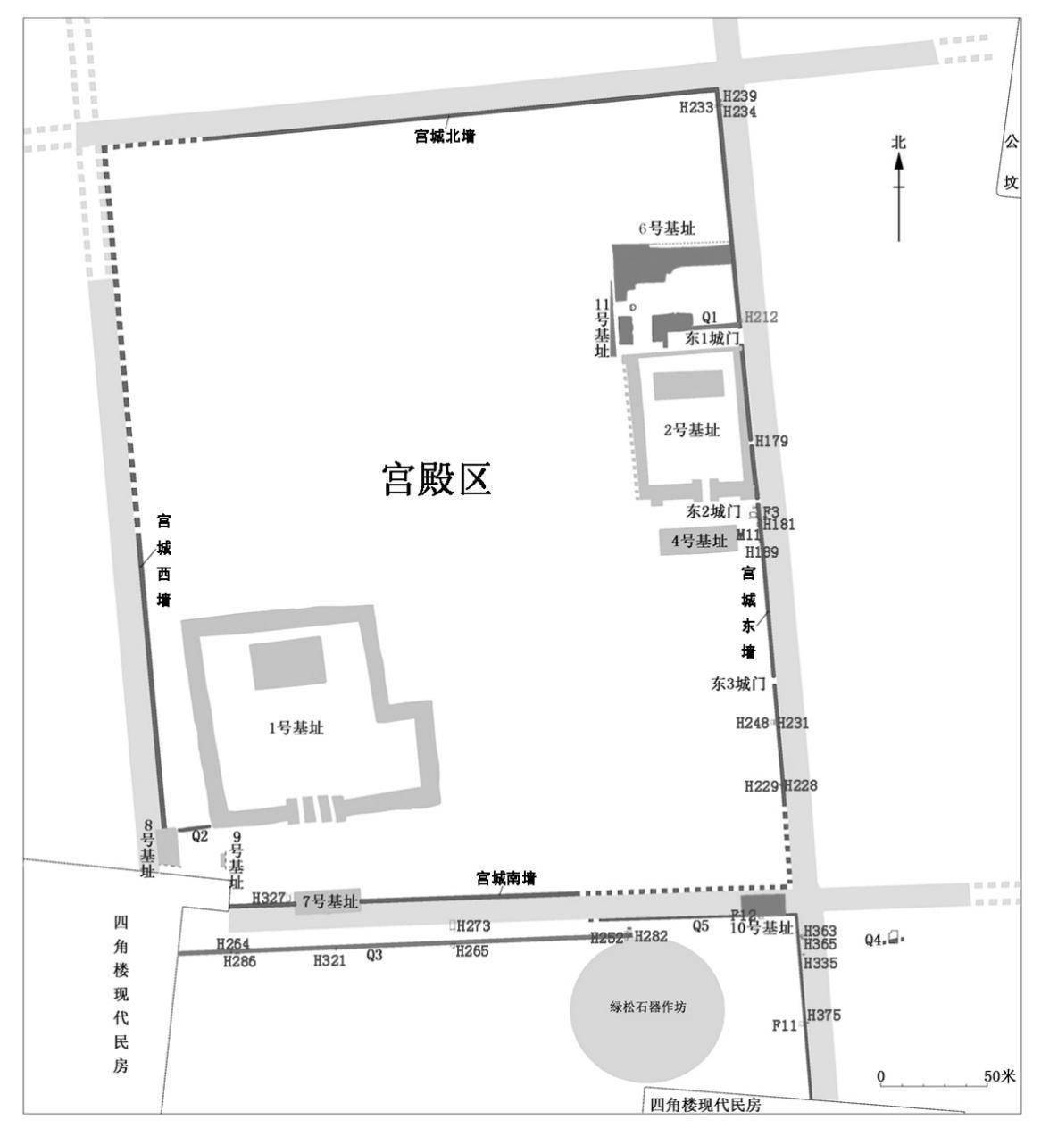 二里头中心区道路网络,宫城城墙及相关遗迹平面图 (赵海涛供图)澎湃