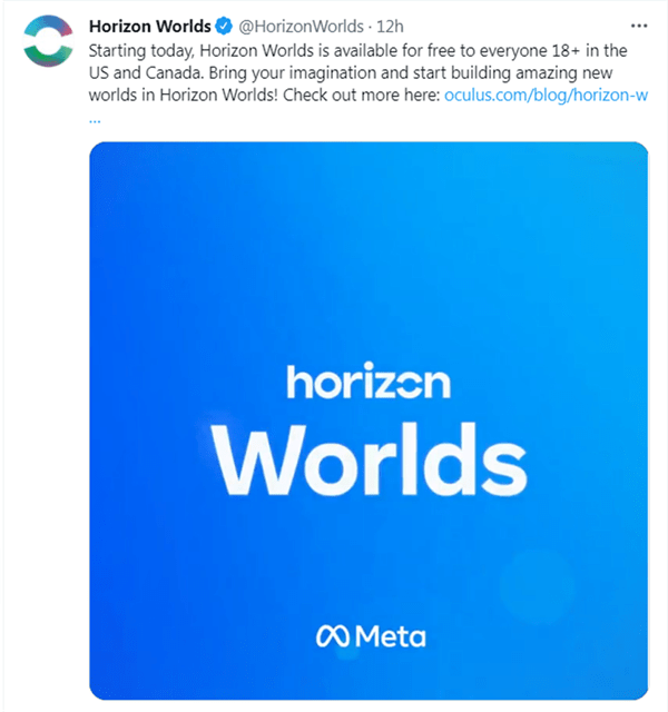 元宇宙应用程序horizon worlds正式向北美