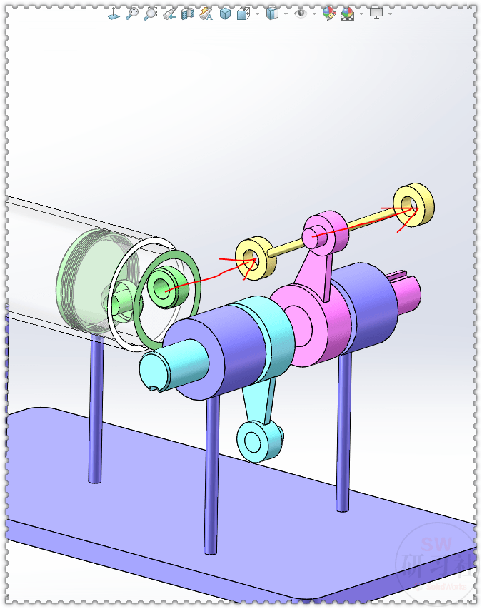 用solidworks画一个活塞驱动的同轴反转机构