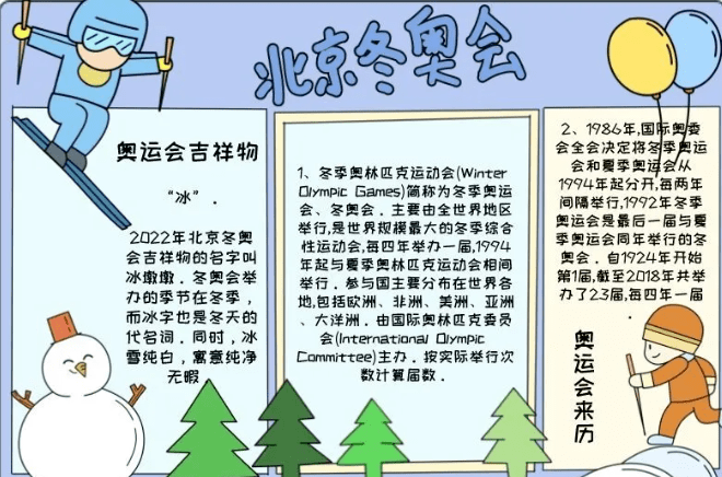 2022北京冬奥会手抄报模板图片文字给孩子收藏