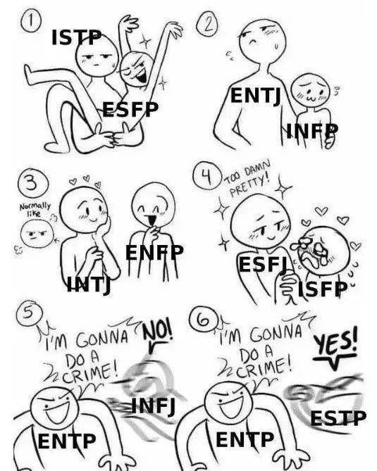 量度表:比如enfj和infp是绝配,和intp能凑合,但和estp就是炼狱模式,两