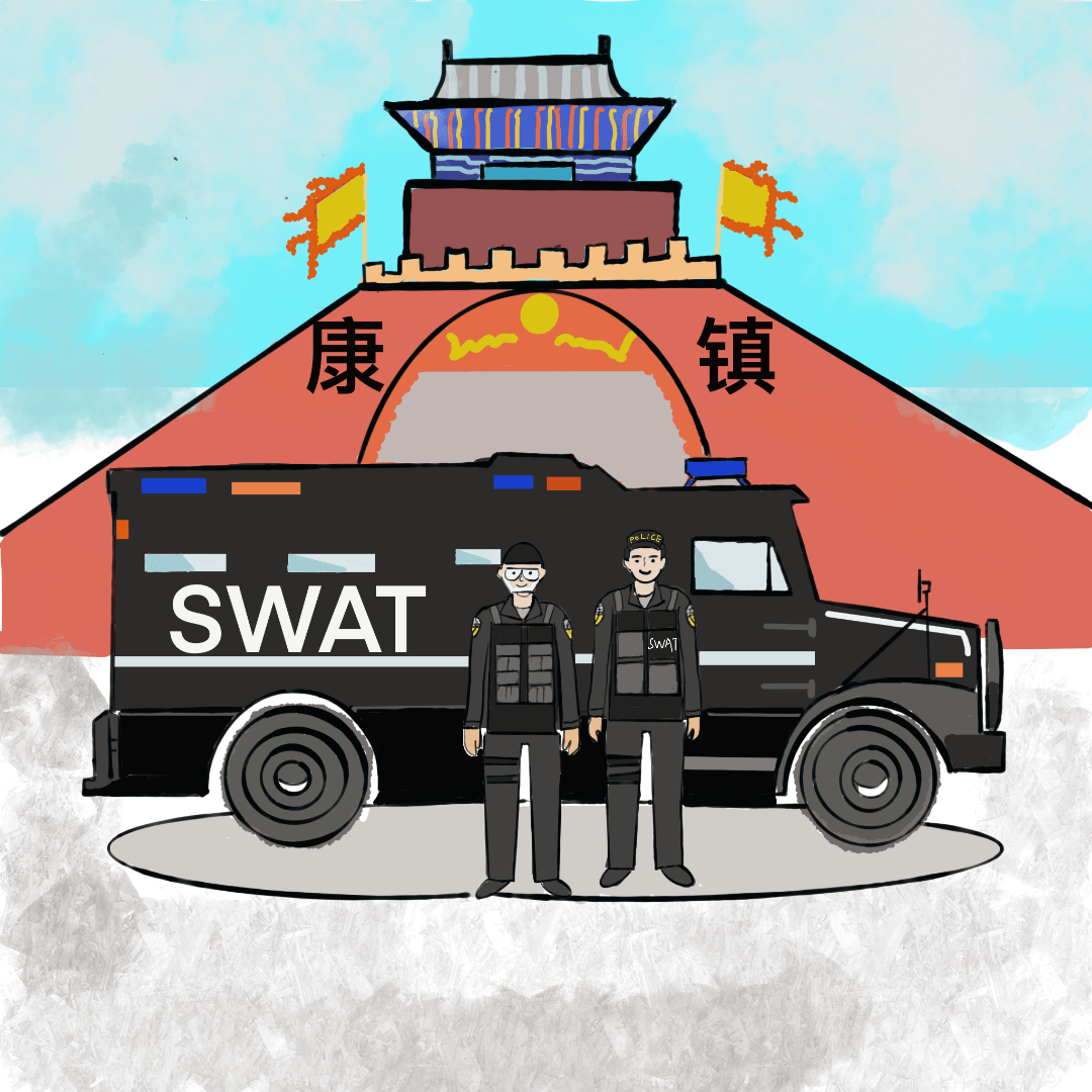 空中磅礴大雨中是"浇警"烈日骄阳下是"焦警"警灯闪亮,警徽庄严他们,用