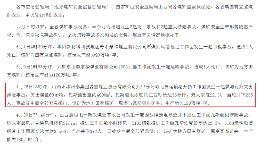 阳城一煤矿发生重大涉险事故,235人紧急撤出!_瓦斯_晋城_山西