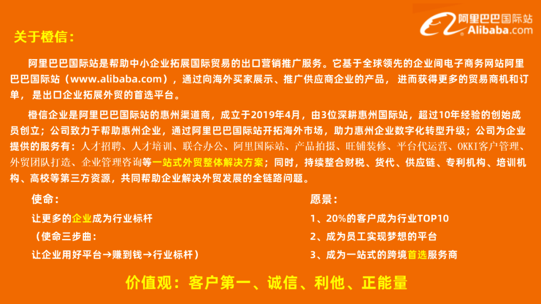 了解更多阿里巴巴国际站关注公众号：惠州橙信跨境电商服务中心联系客服