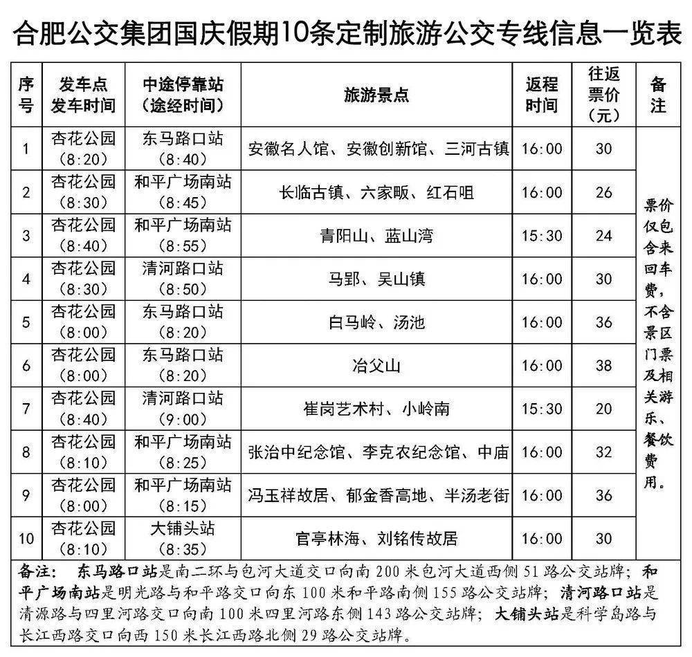 最新公布！合肥10条定制旅游公交专线来了