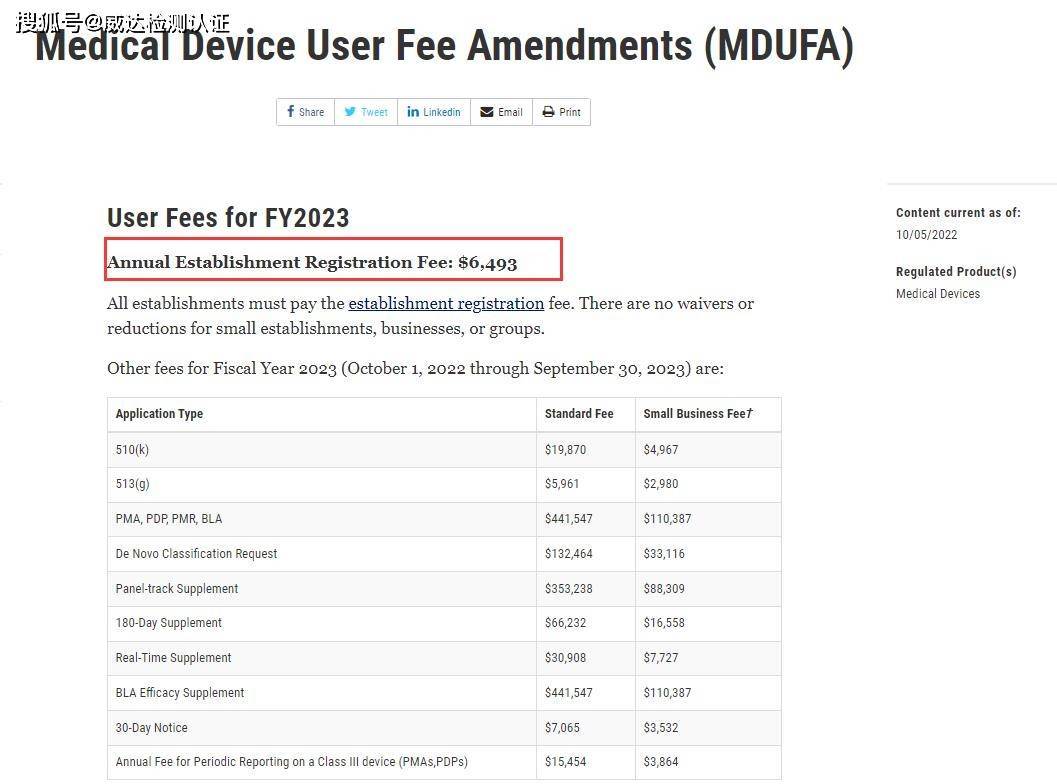 2023年医疗器械FDA认证注册费用