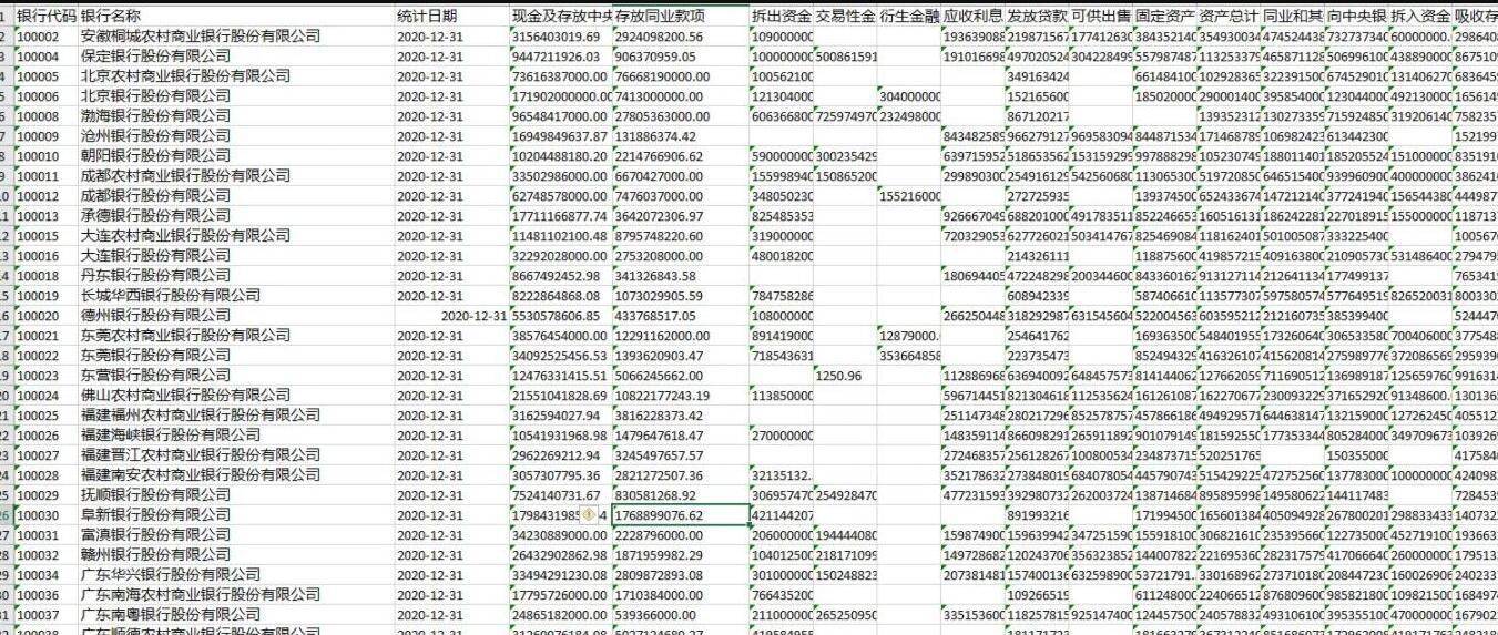 2021 1954 银行财务报表（3452家银行资产负债表、银行利润表、银行现金流量表