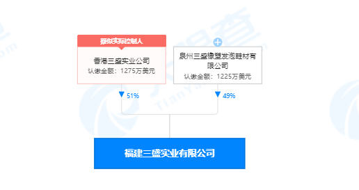 另49%股权归属泉州三盛发泡鞋材有限公司(法定代表人为林荣东)