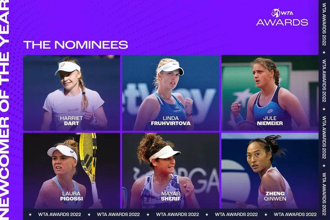 WTA公布2022赛季年度球员大奖入围名单，郑钦文入围更佳新人奖