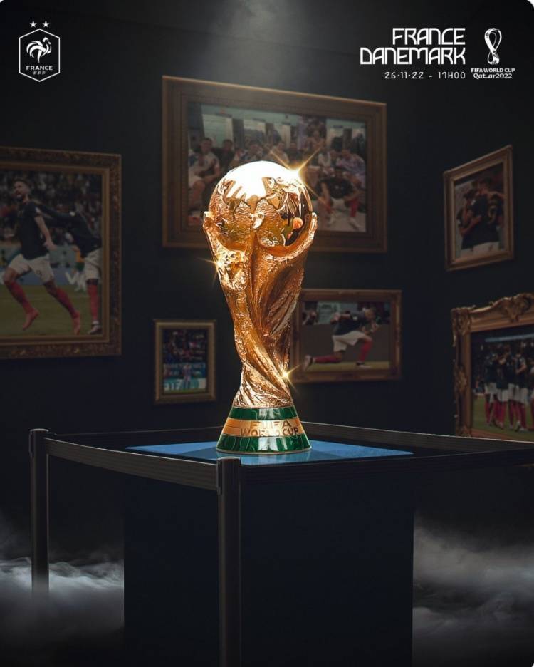 法国队发布对丹麦赛前海报：秀出鼎力神杯