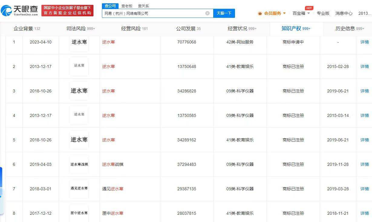 网易已胜利注册逆水寒商标 逆水寒商标遭抢注
