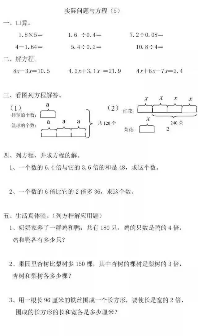 五年级数学上册计算题大全专项练习（转给学生家长），打印练习！