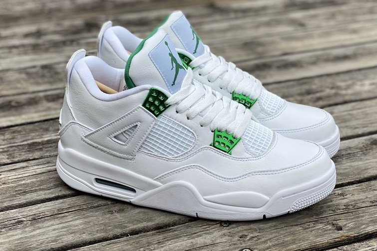 airjordan4aj4白绿金属扣纯白篮球鞋