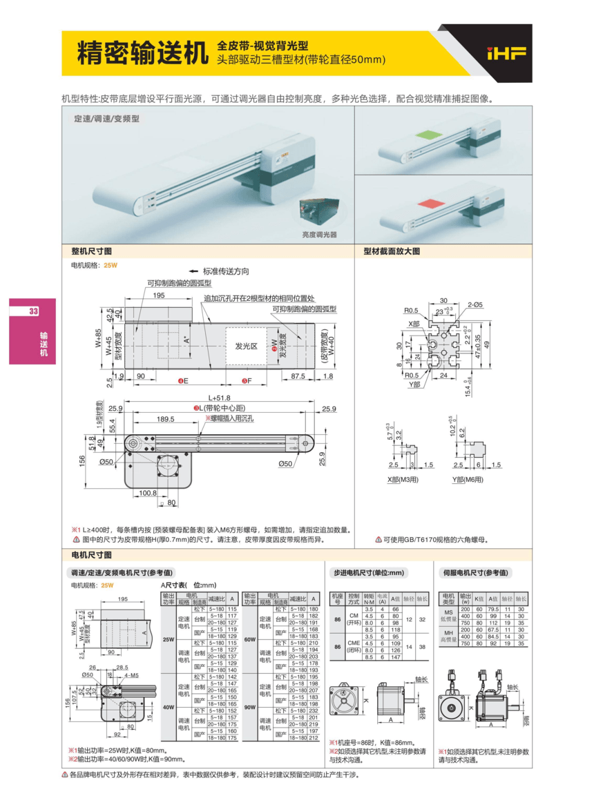 爱合发精密输送机全皮带视觉背光型选型资料