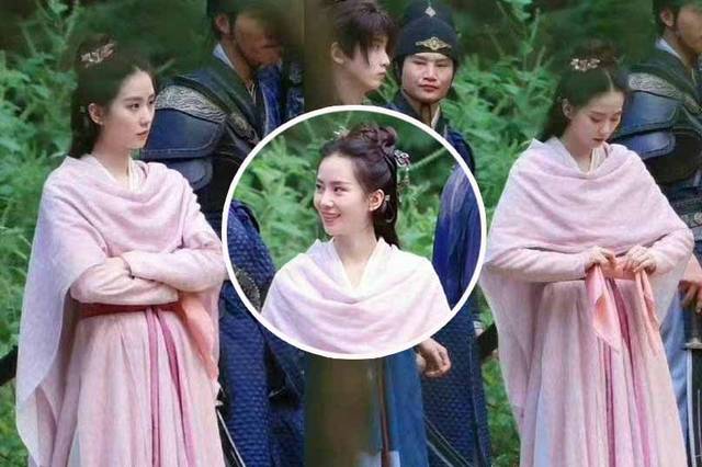 刘诗诗粉衣古装路透曝光 面露甜美笑容好稚嫩