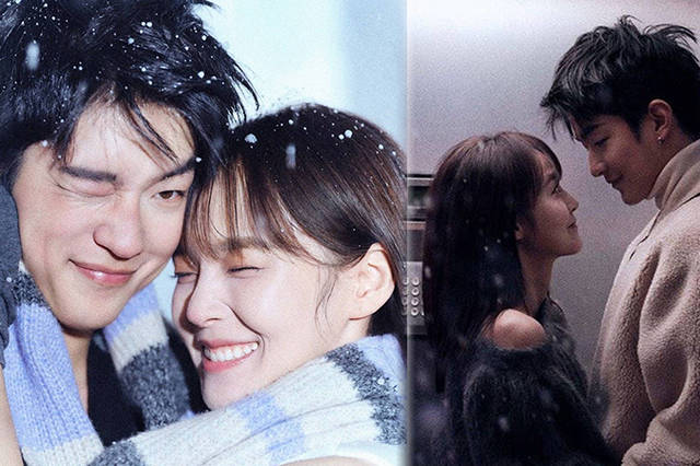 屈楚萧张佳宁雪中依偎，亲密贴脸暧昧浪漫