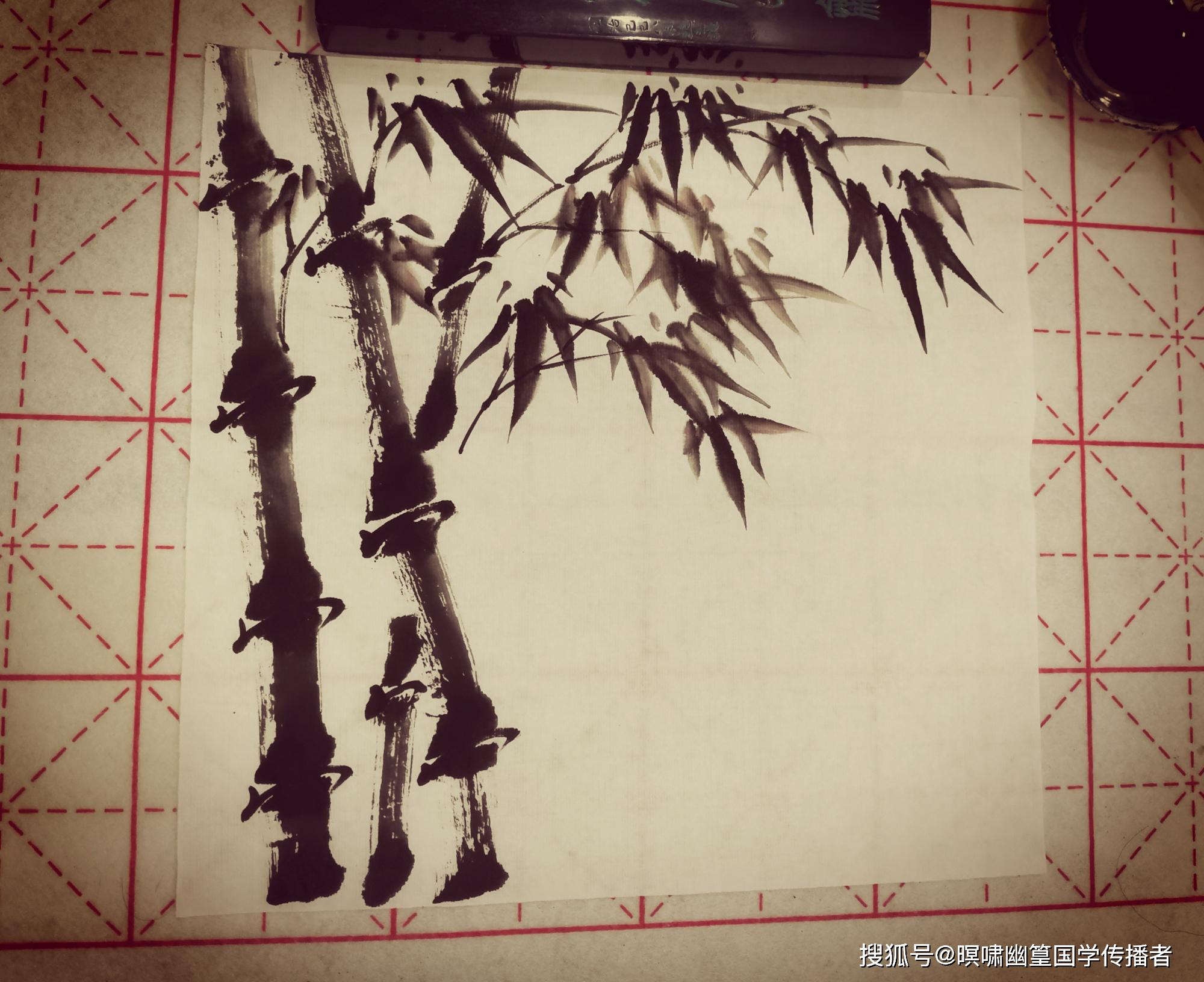 肖战粉丝临摹肖战国画竹石略加改动一样有韵味