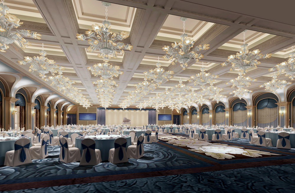 通常不少于40m*20m,舞台大,卫生间大,满足消费者对于宴会厅"高端""