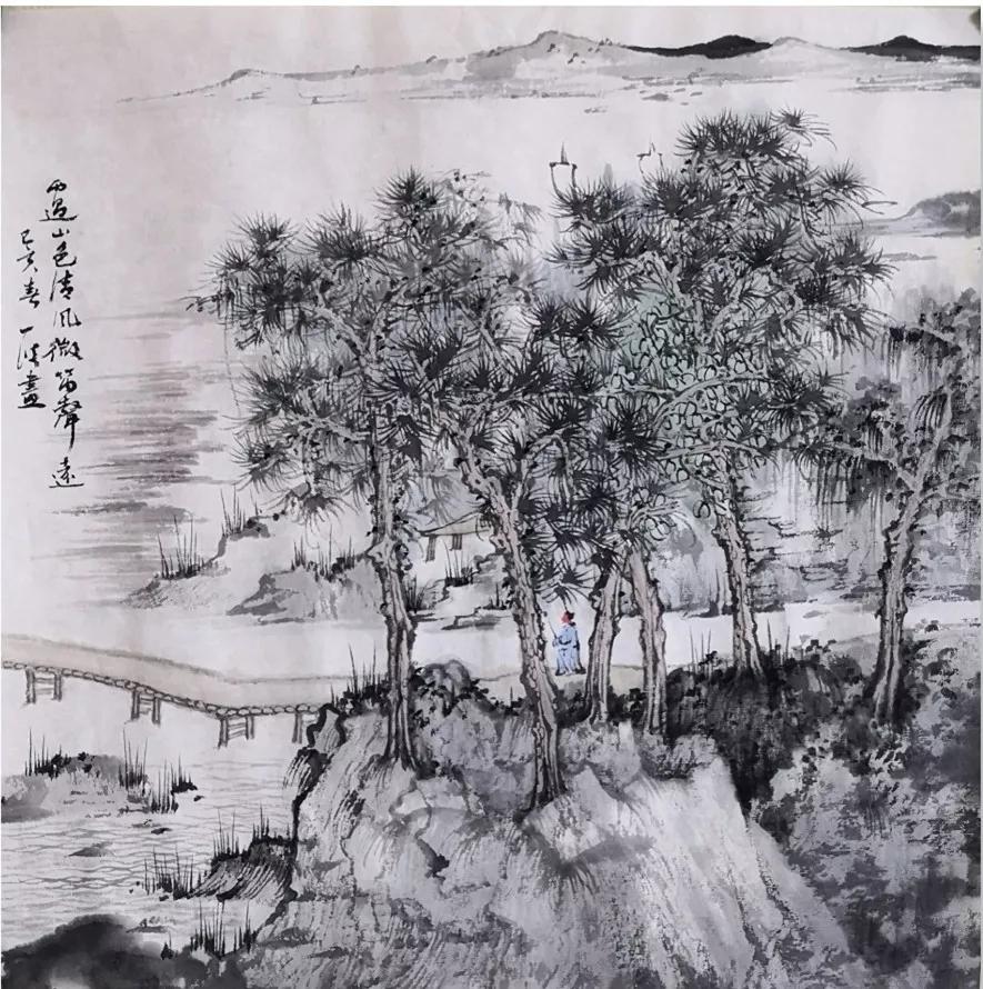 沈一波的山水画十分注重对点的运用.