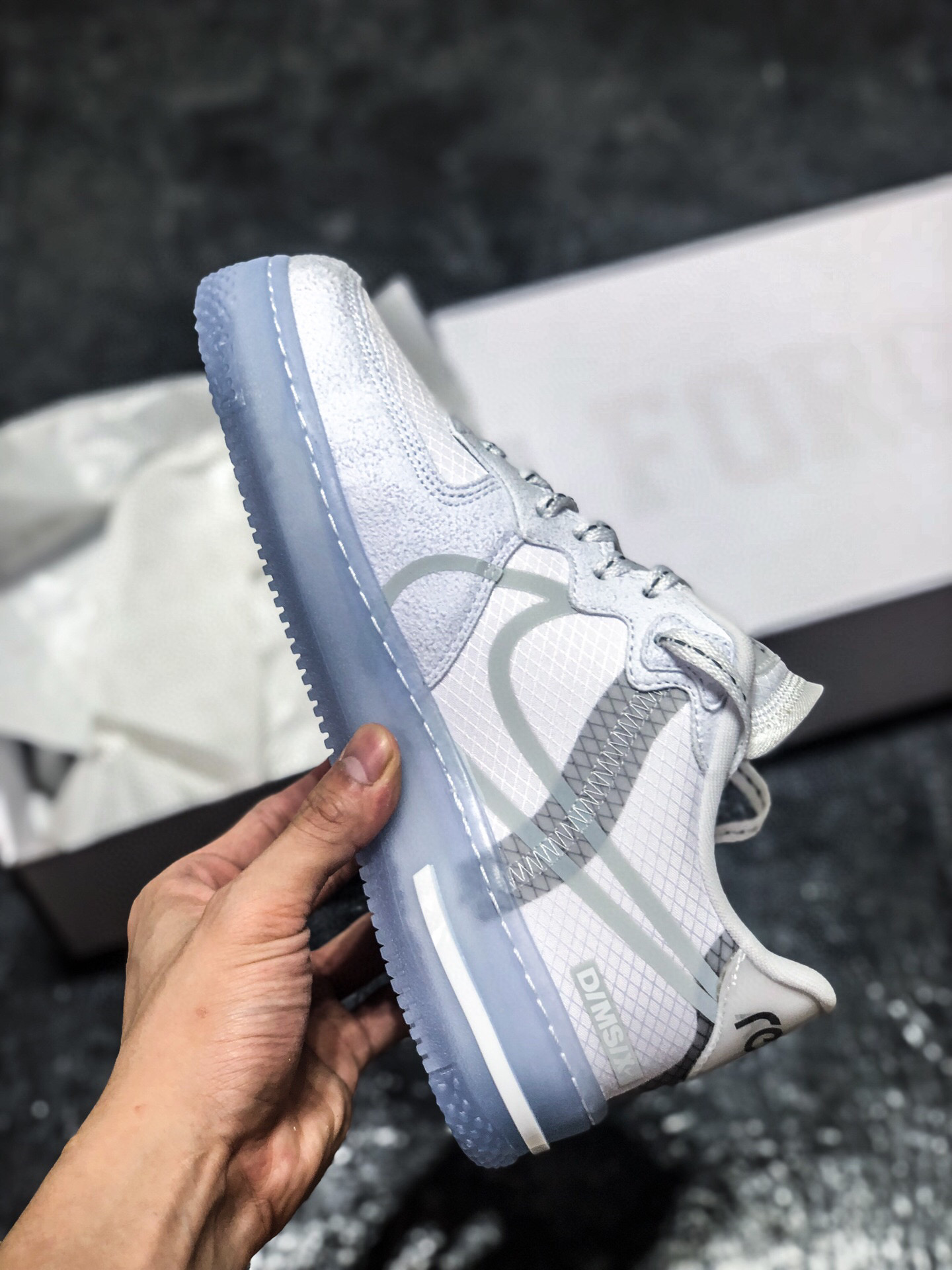 耐克nike air force 1 react qs light bone 冰蓝空军一号水晶低帮