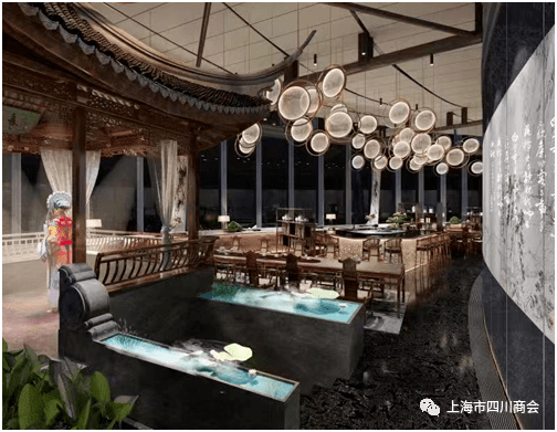 那份中西合璧的醇香餐厅采用庭院式移步异景设计,亭台楼阁,曲水流觞