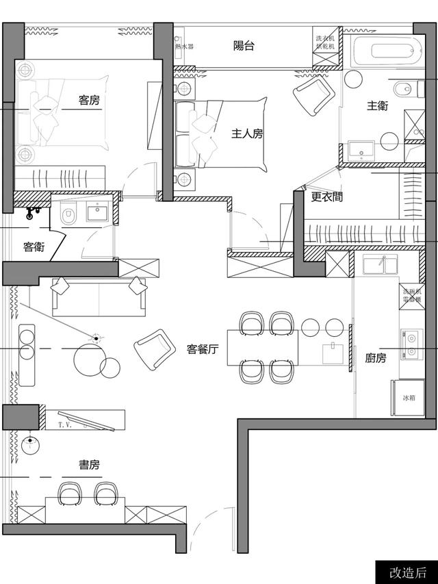 平面布置图统统都要改主卧别扭到不能再别扭的空间划分公共空间凸出的