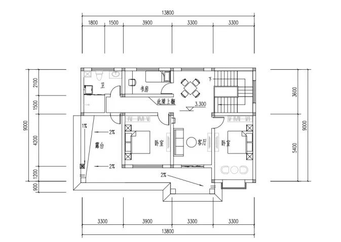 240平米斜屋頂2層鋼屋架自建房別墅戶型參考圖