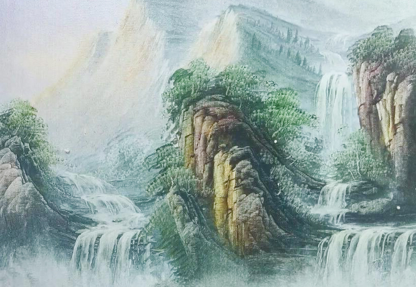 中黄 凡戴棕,近山水石的阳面;再依次 755, 凡戴棕,颜料不用调匀.