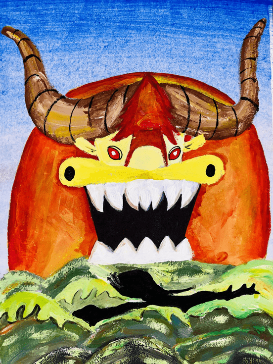 第三步:继续用水粉颜料绘画牛.