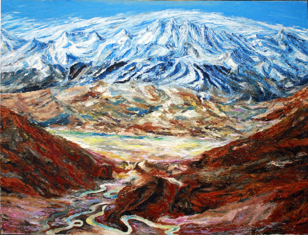 张一谦作品《昆仑》之一65×240cm看昆仑山巅之雪,触珠峰顶点之云