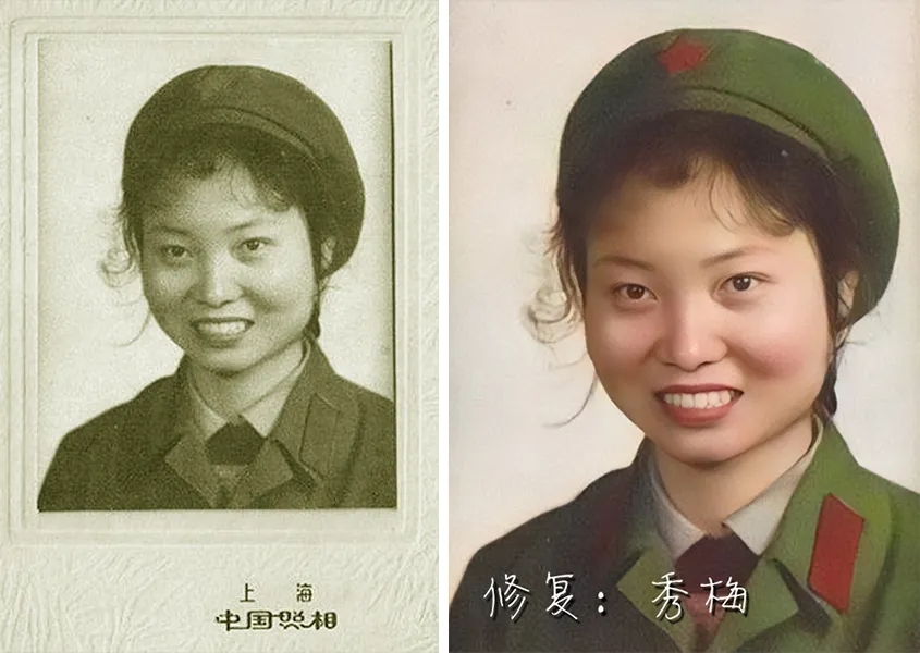 老照片修复翻新6张老兵的模糊黑白相片修复