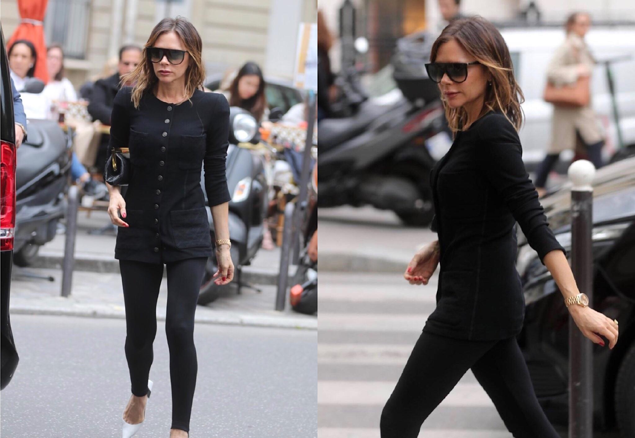 原创贝嫂踩脚健美裤套在10厘米高跟鞋外穿超时尚!麻杆腿是真的纤细啊